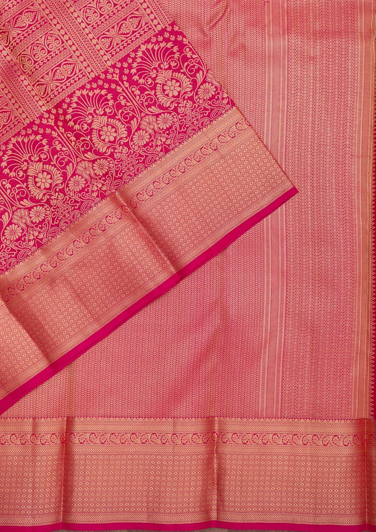 Rani Pink Zariwork Pure Silk Saree-Koskii