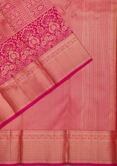 Rani Pink Zariwork Pure Silk Saree-Koskii