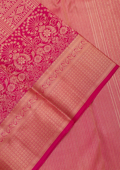 Rani Pink Zariwork Pure Silk Saree-Koskii