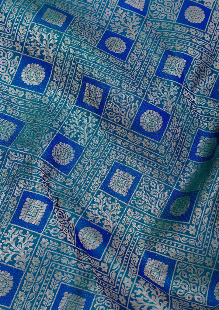 Peacock Blue Zariwork Pure Silk Saree-Koskii
