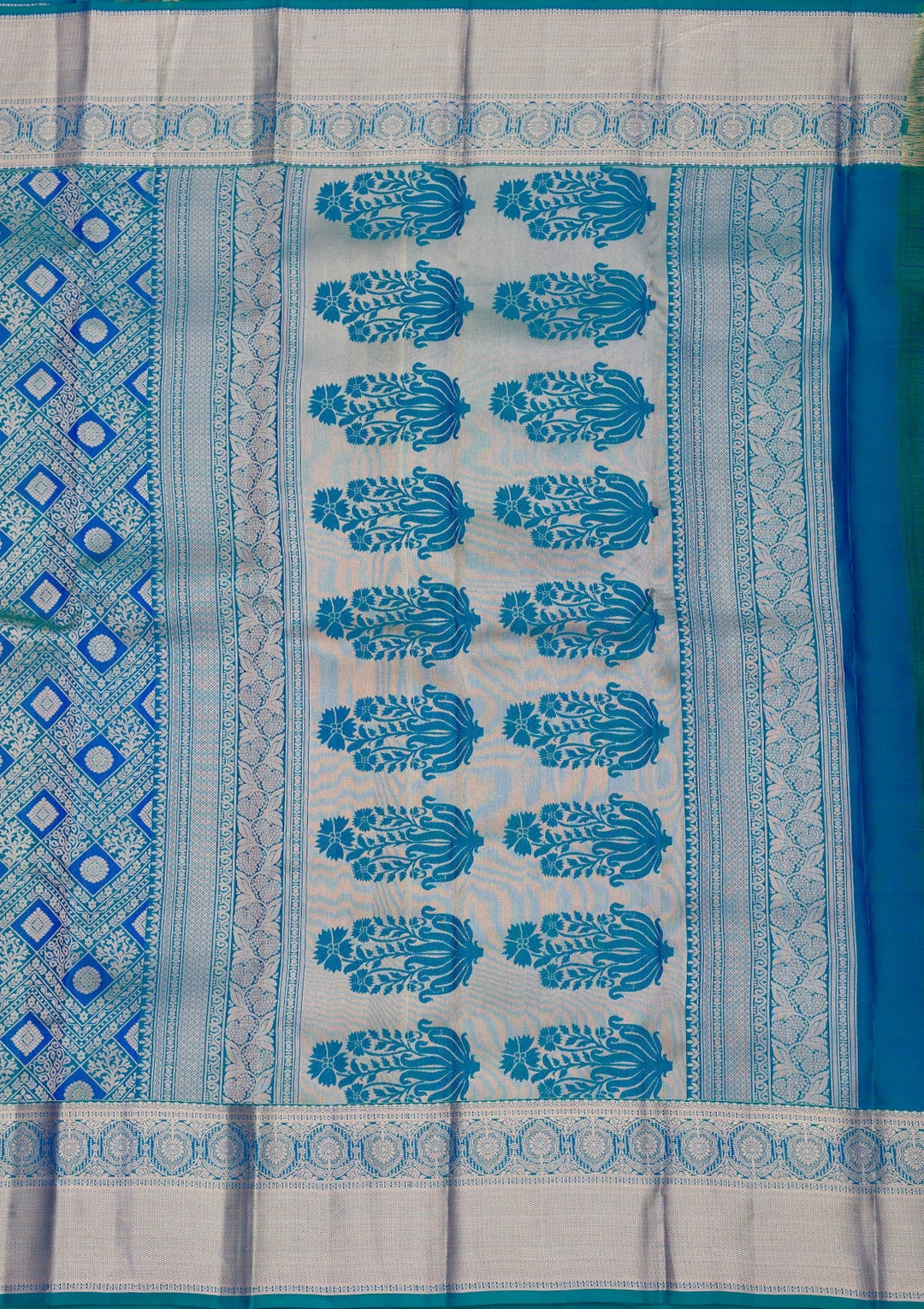 Peacock Blue Zariwork Pure Silk Saree-Koskii