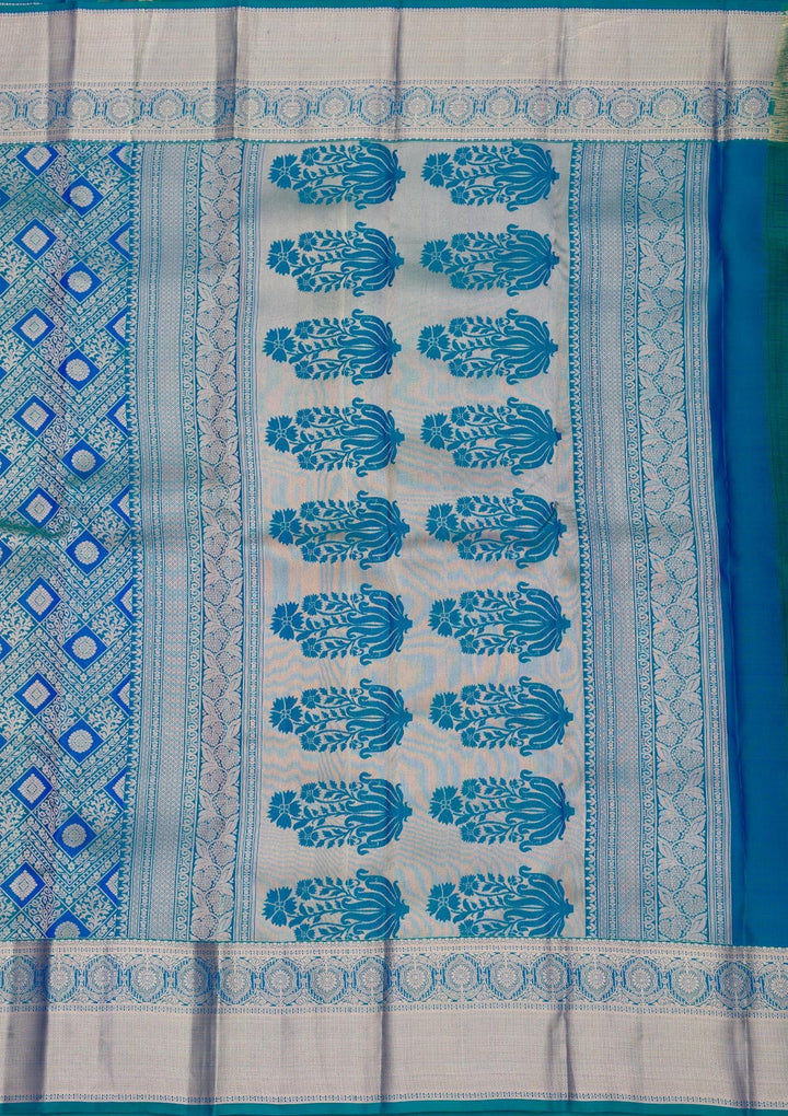 Peacock Blue Zariwork Pure Silk Saree-Koskii