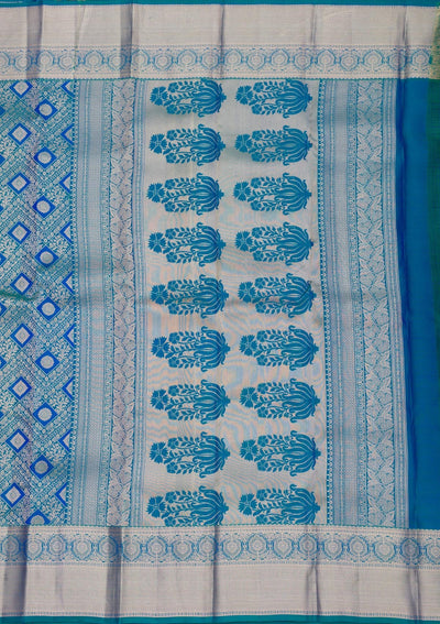 Peacock Blue Zariwork Pure Silk Saree-Koskii