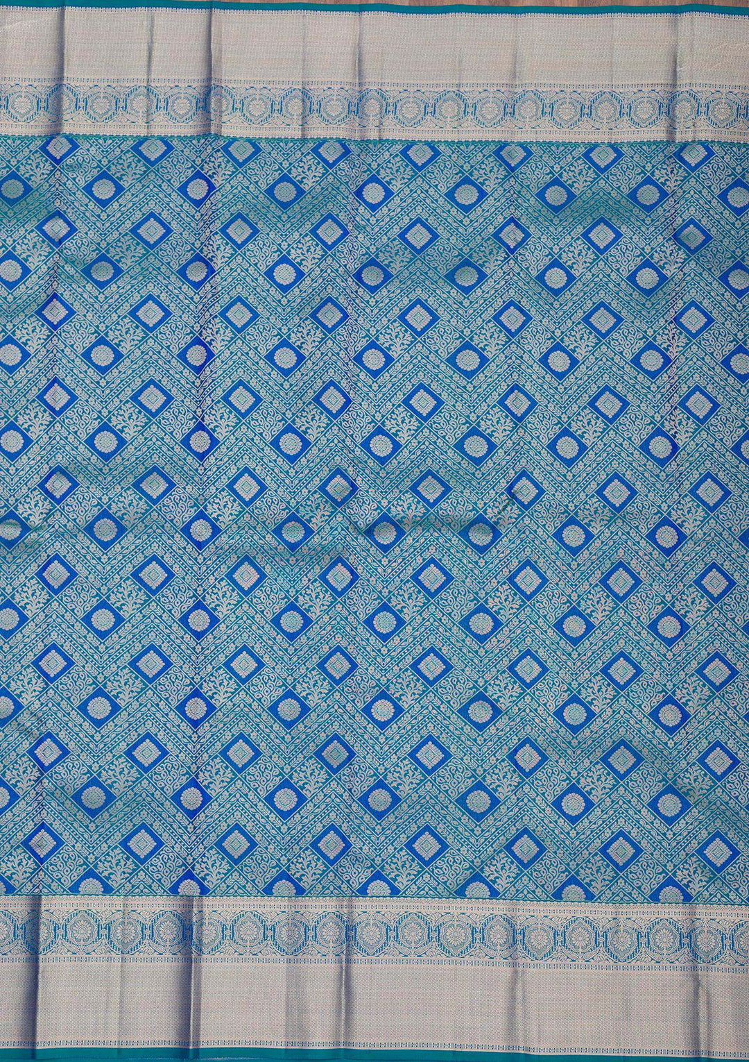 Peacock Blue Zariwork Pure Silk Saree-Koskii