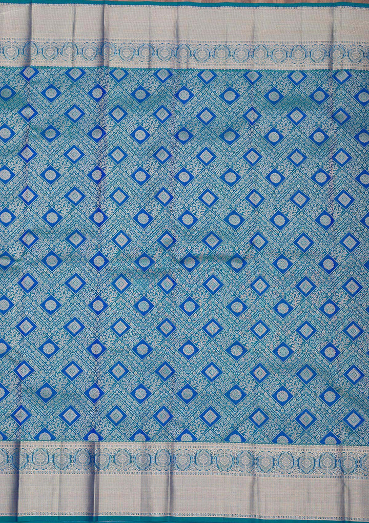 Peacock Blue Zariwork Pure Silk Saree-Koskii