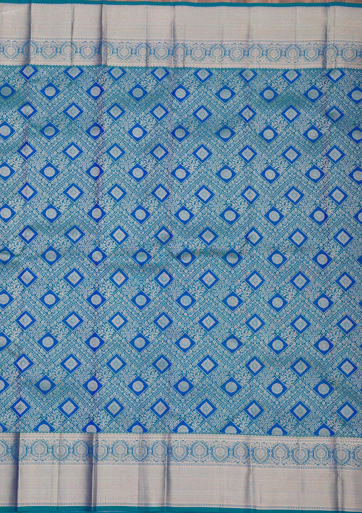 Peacock Blue Zariwork Pure Silk Saree-Koskii