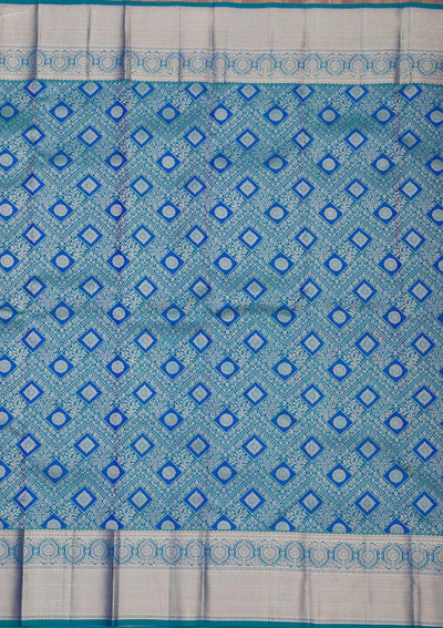 Peacock Blue Zariwork Pure Silk Saree-Koskii