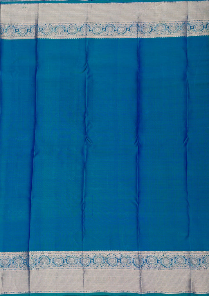 Peacock Blue Zariwork Pure Silk Saree-Koskii