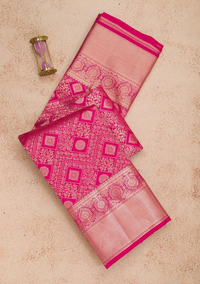 Rani Pink Zariwork Pure Silk Saree-Koskii