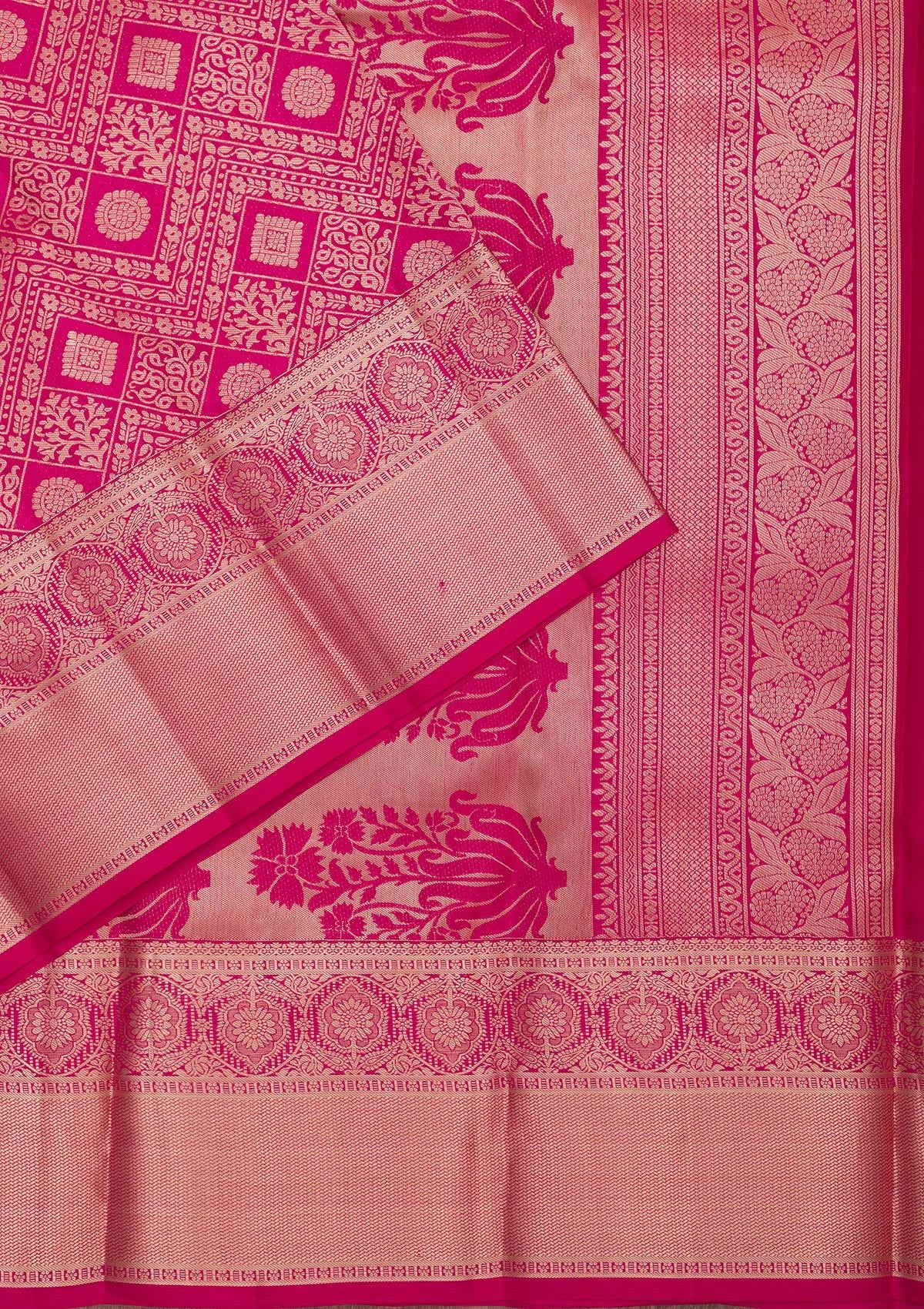 Rani Pink Zariwork Pure Silk Saree-Koskii