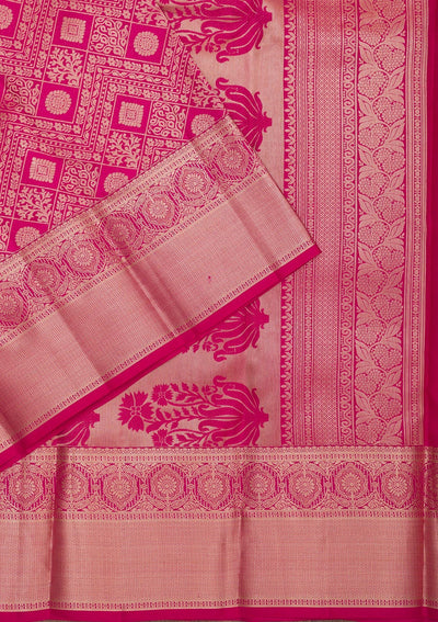 Rani Pink Zariwork Pure Silk Saree-Koskii