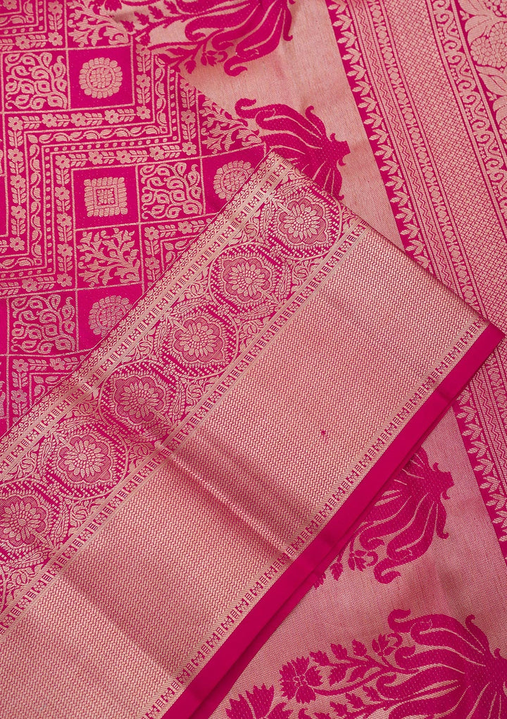 Rani Pink Zariwork Pure Silk Saree-Koskii