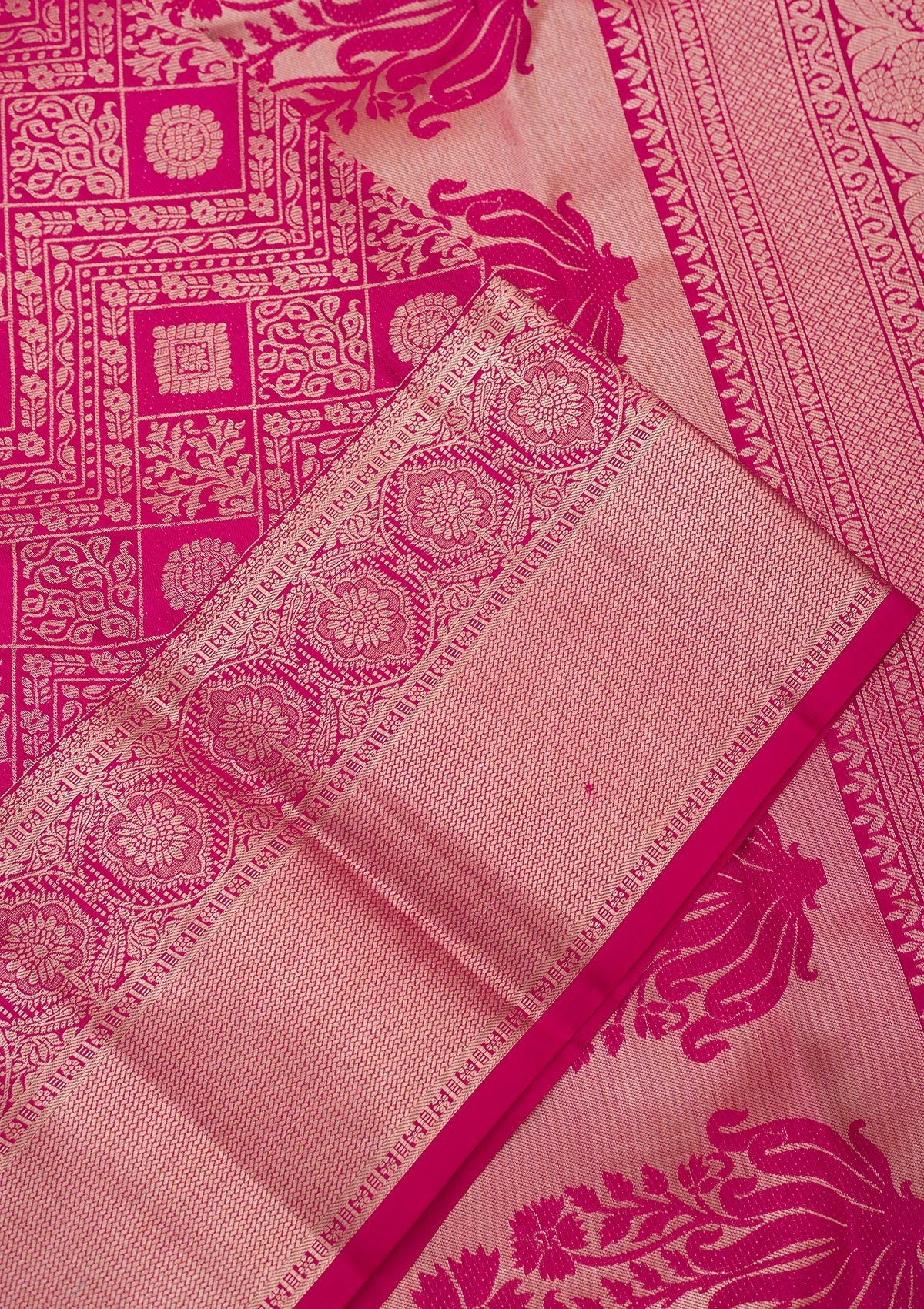 Rani Pink Zariwork Pure Silk Saree-Koskii