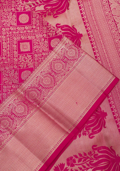 Rani Pink Zariwork Pure Silk Saree-Koskii