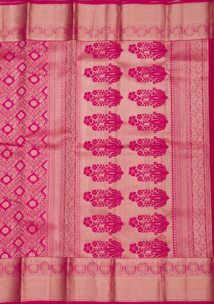 Rani Pink Zariwork Pure Silk Saree-Koskii