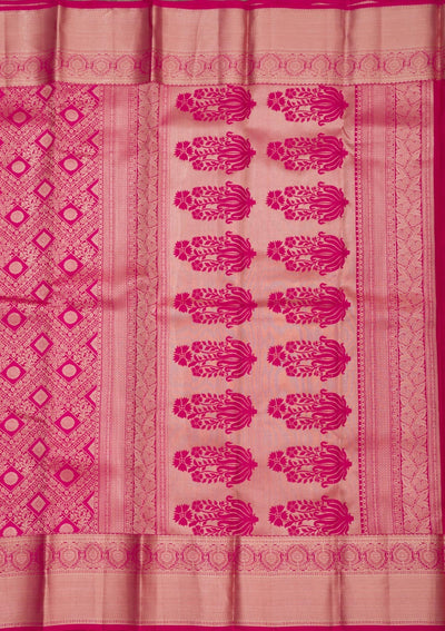 Rani Pink Zariwork Pure Silk Saree-Koskii