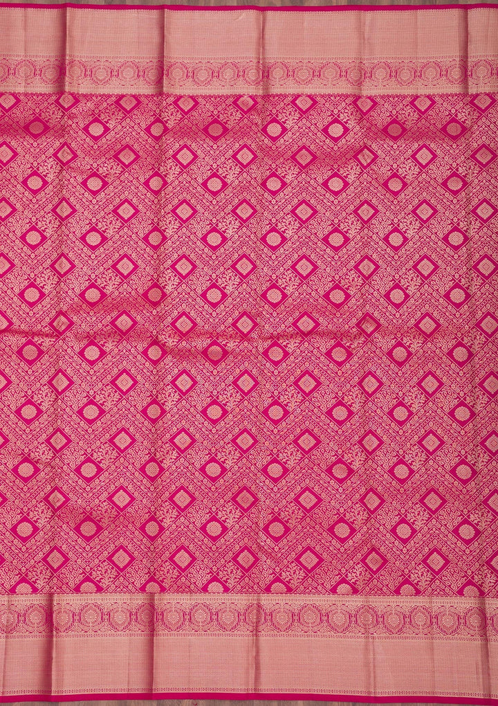 Rani Pink Zariwork Pure Silk Saree-Koskii