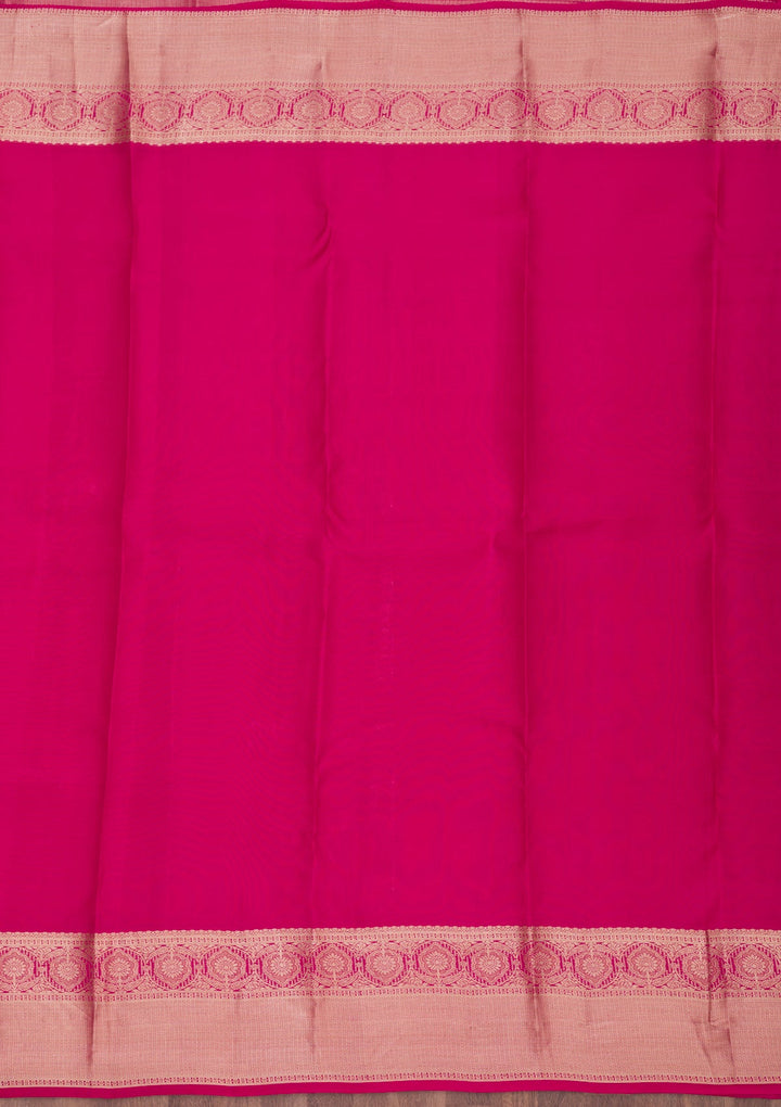 Rani Pink Zariwork Pure Silk Saree-Koskii
