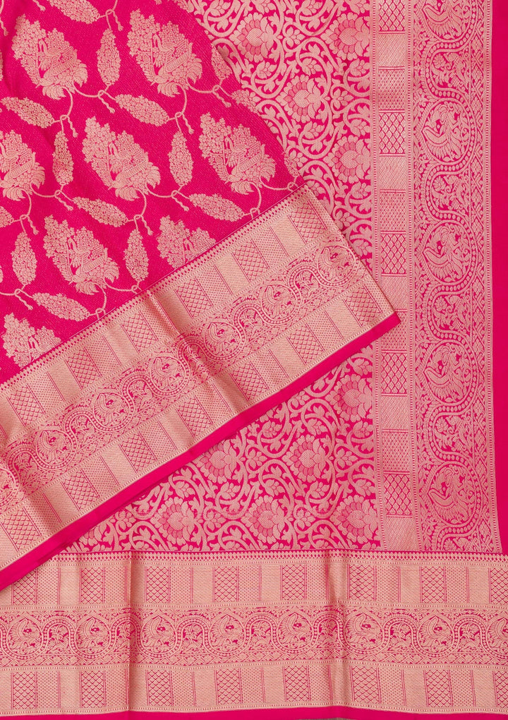 Rani Pink Zariwork Pure Silk Saree-Koskii