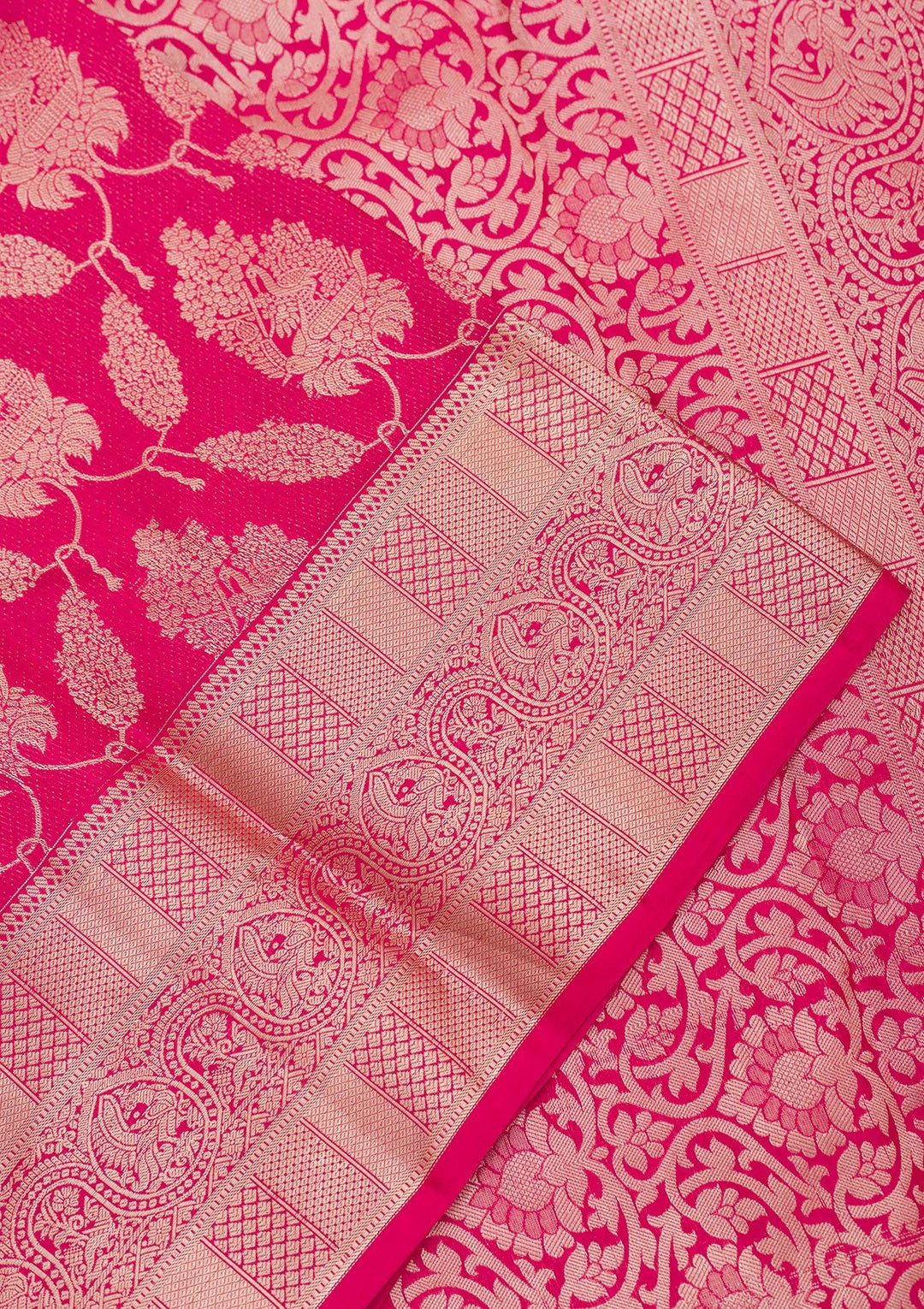 Rani Pink Zariwork Pure Silk Saree-Koskii