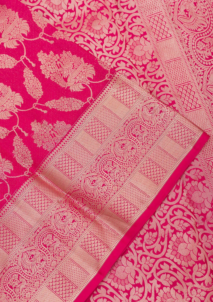 Rani Pink Zariwork Pure Silk Saree-Koskii