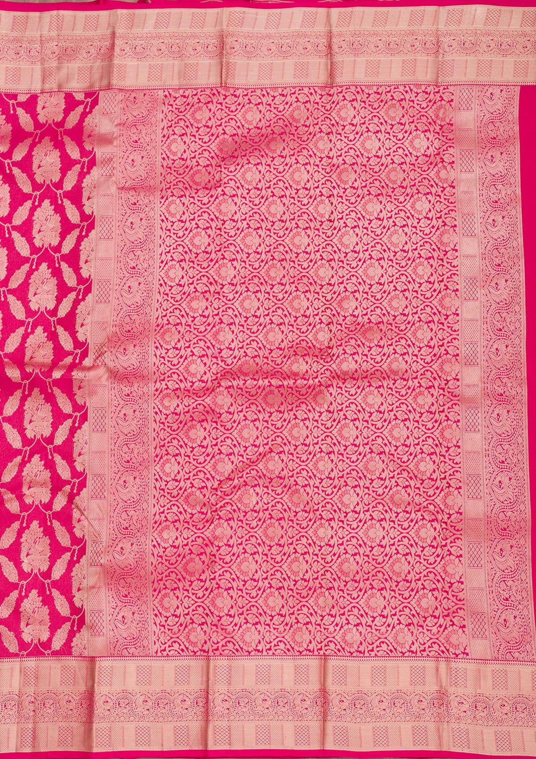 Rani Pink Zariwork Pure Silk Saree-Koskii