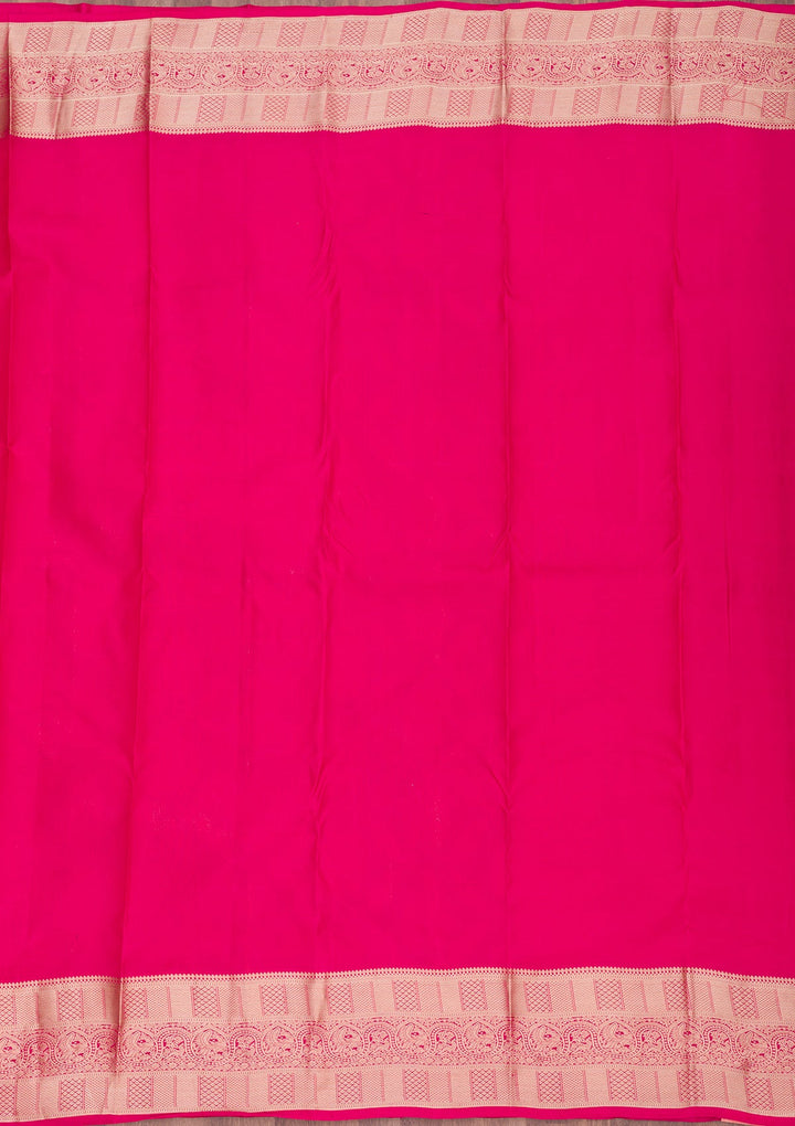 Rani Pink Zariwork Pure Silk Saree-Koskii