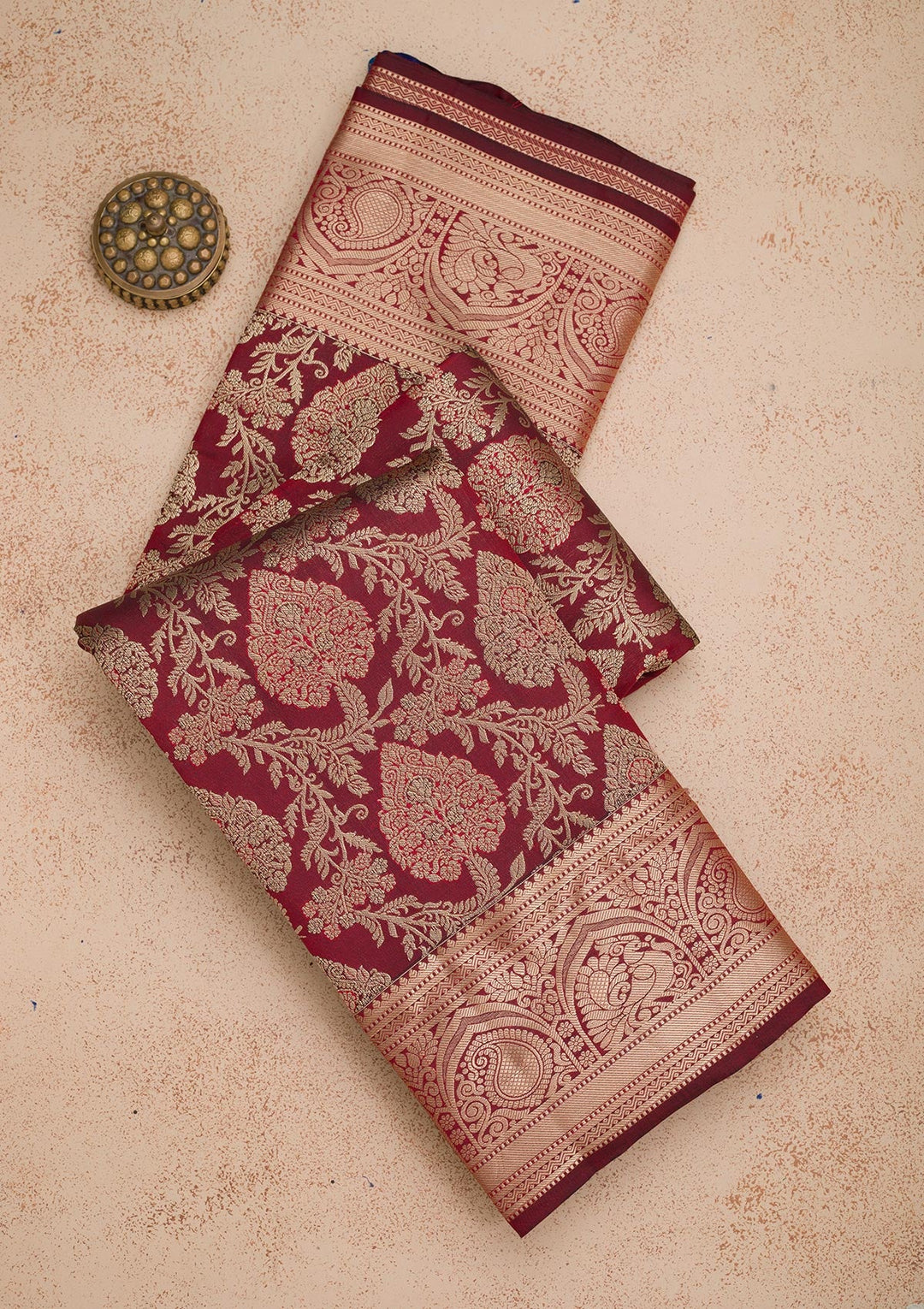 Maroon Zariwork Pure Silk Saree-Koskii