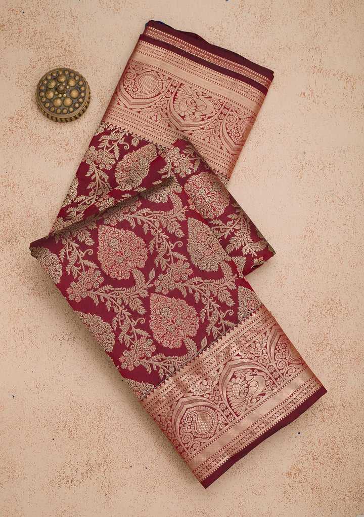 Maroon Zariwork Pure Silk Saree-Koskii