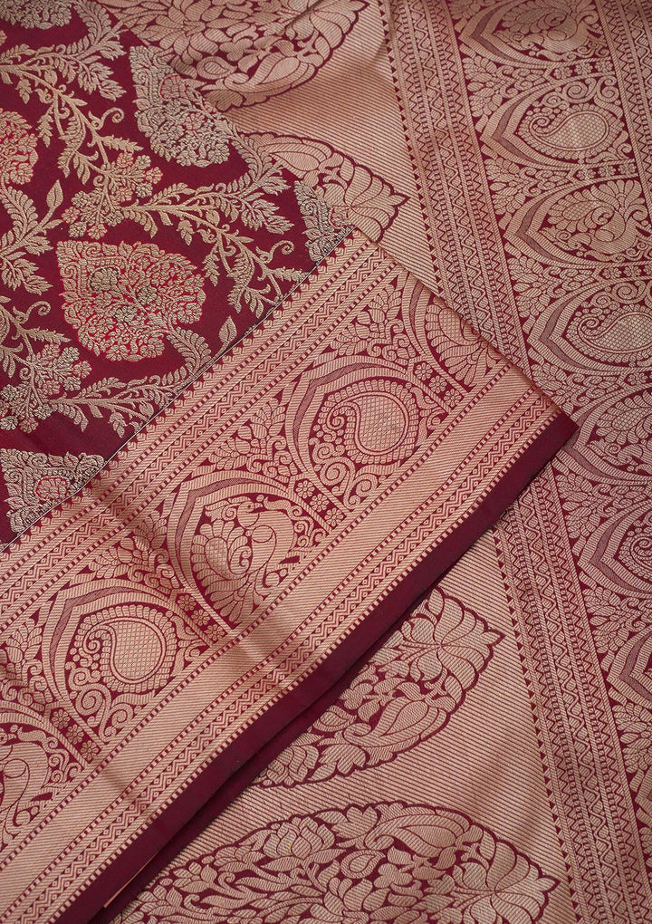 Maroon Zariwork Pure Silk Saree-Koskii