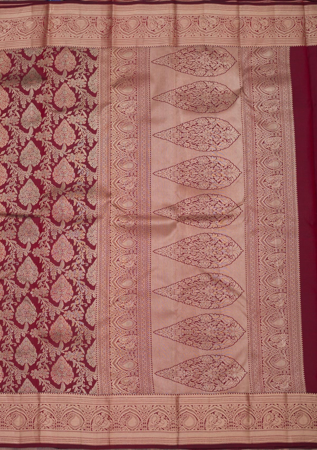 Maroon Zariwork Pure Silk Saree-Koskii