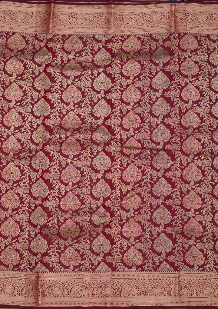 Maroon Zariwork Pure Silk Saree-Koskii