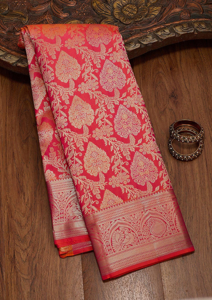 Orange Zariwork Pure Silk Saree-koskii