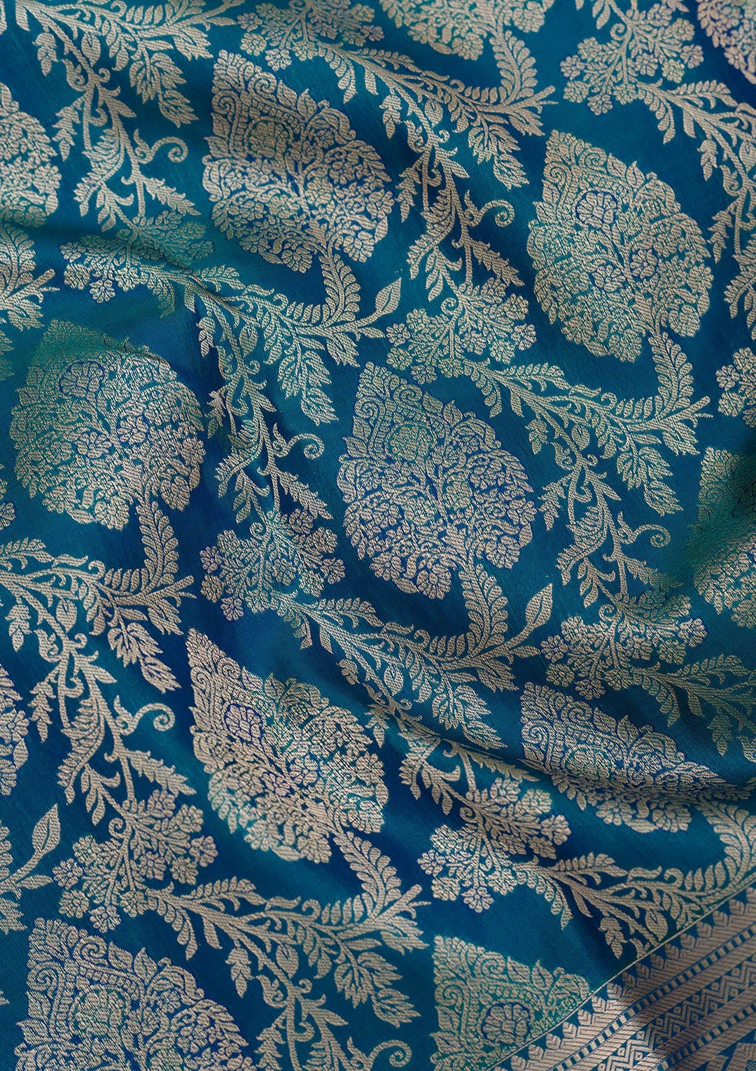 Peacock Blue Zariwork Pure Silk Saree-Koskii