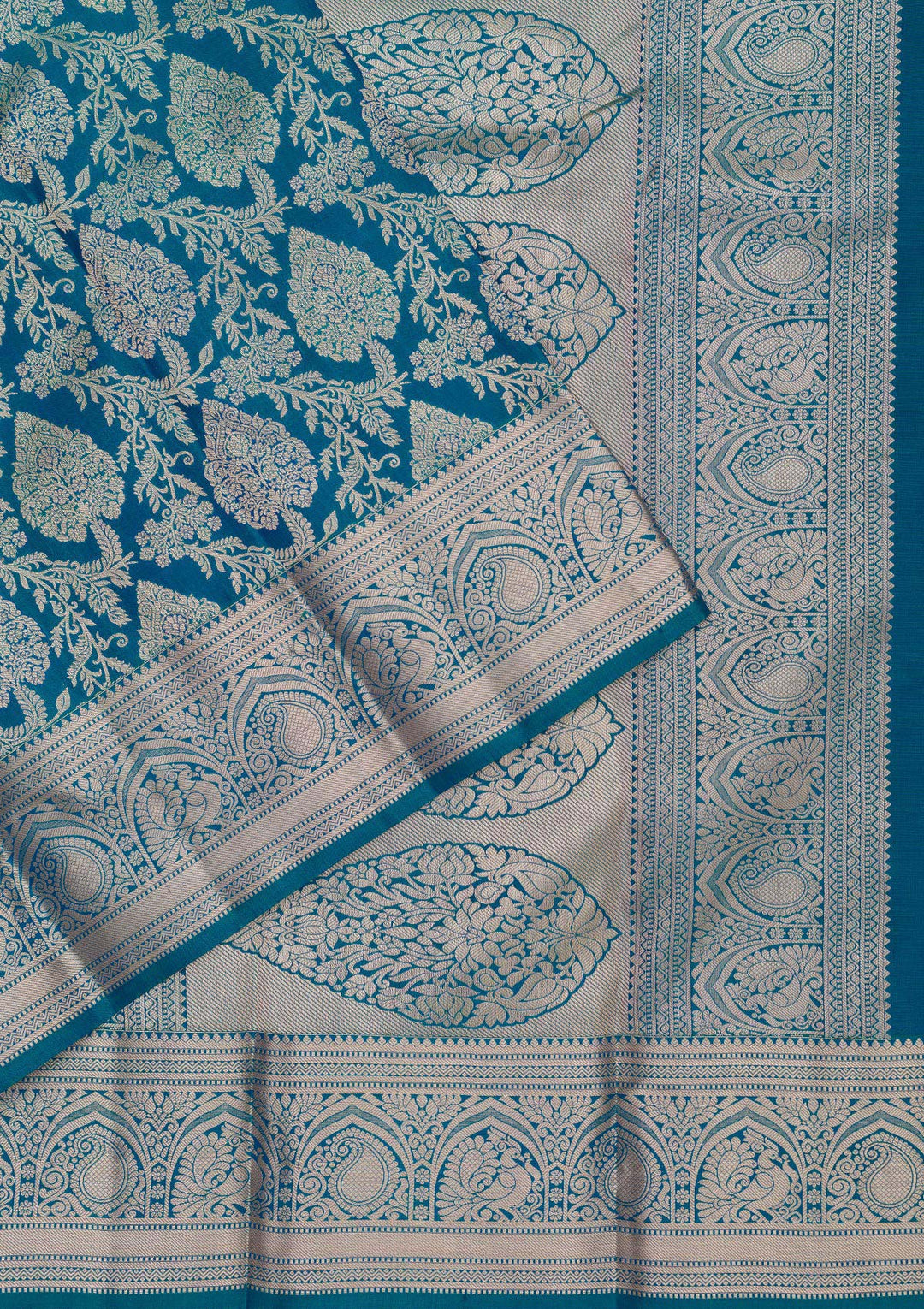 Peacock Blue Zariwork Pure Silk Saree-Koskii