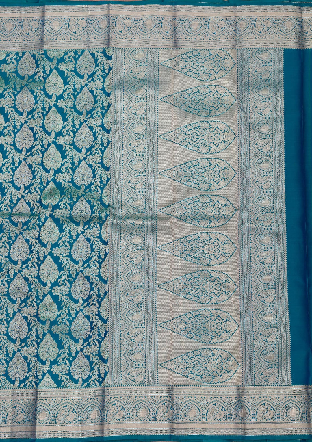 Peacock Blue Zariwork Pure Silk Saree-Koskii