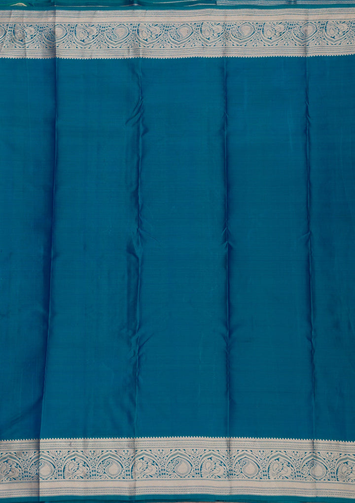 Peacock Blue Zariwork Pure Silk Saree-Koskii