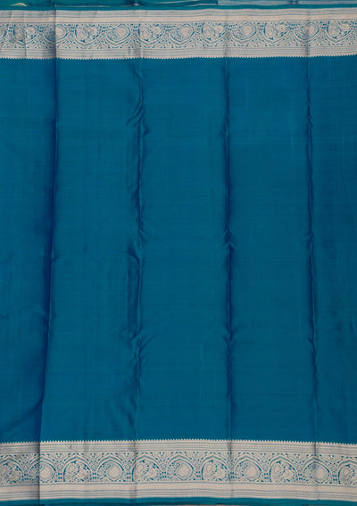 Peacock Blue Zariwork Pure Silk Saree-Koskii