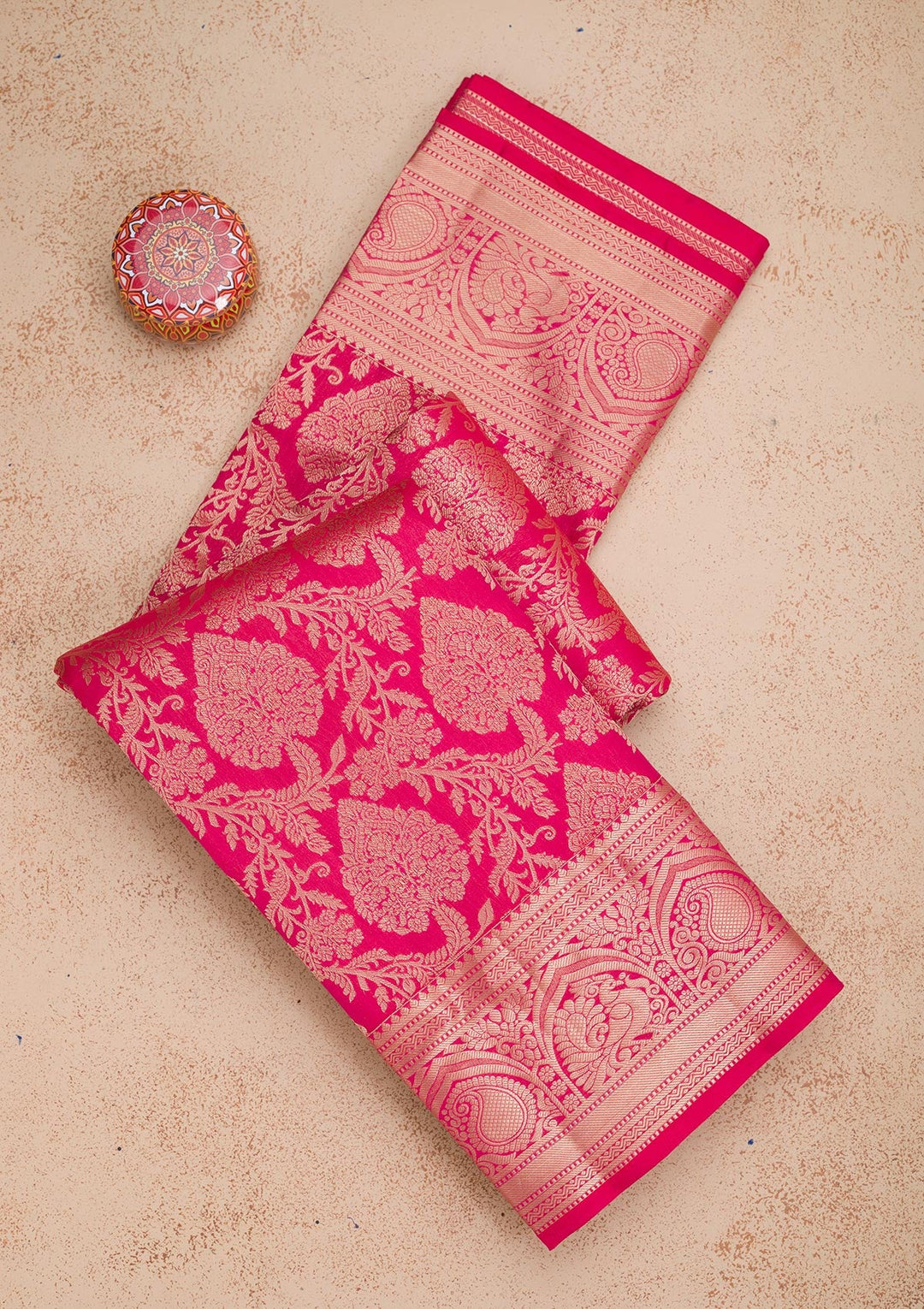 Rani Pink Zariwork Pure Silk Saree-Koskii
