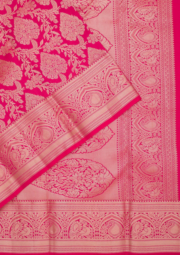 Rani Pink Zariwork Pure Silk Saree-Koskii