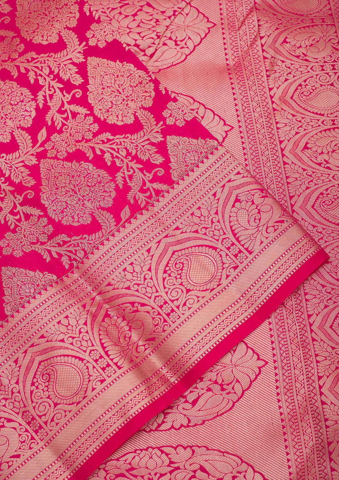 Rani Pink Zariwork Pure Silk Saree-Koskii