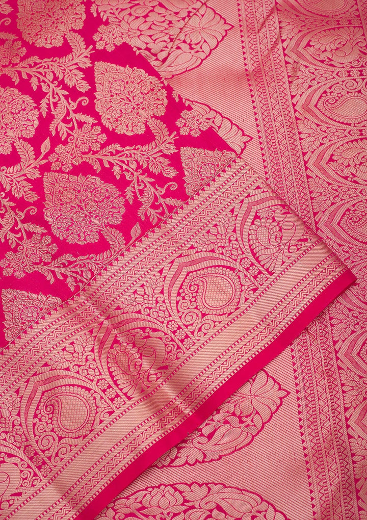 Rani Pink Zariwork Pure Silk Saree-Koskii