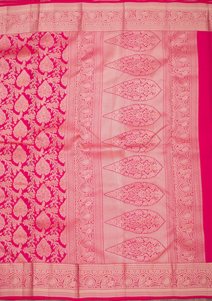 Rani Pink Zariwork Pure Silk Saree-Koskii