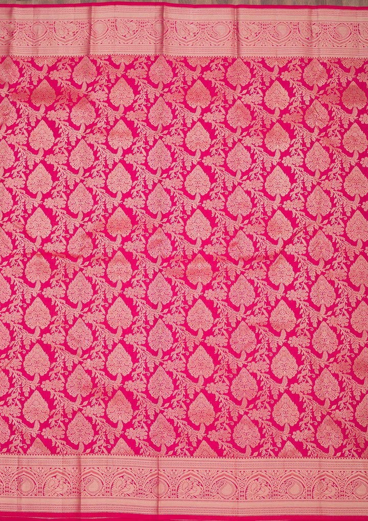 Rani Pink Zariwork Pure Silk Saree-Koskii