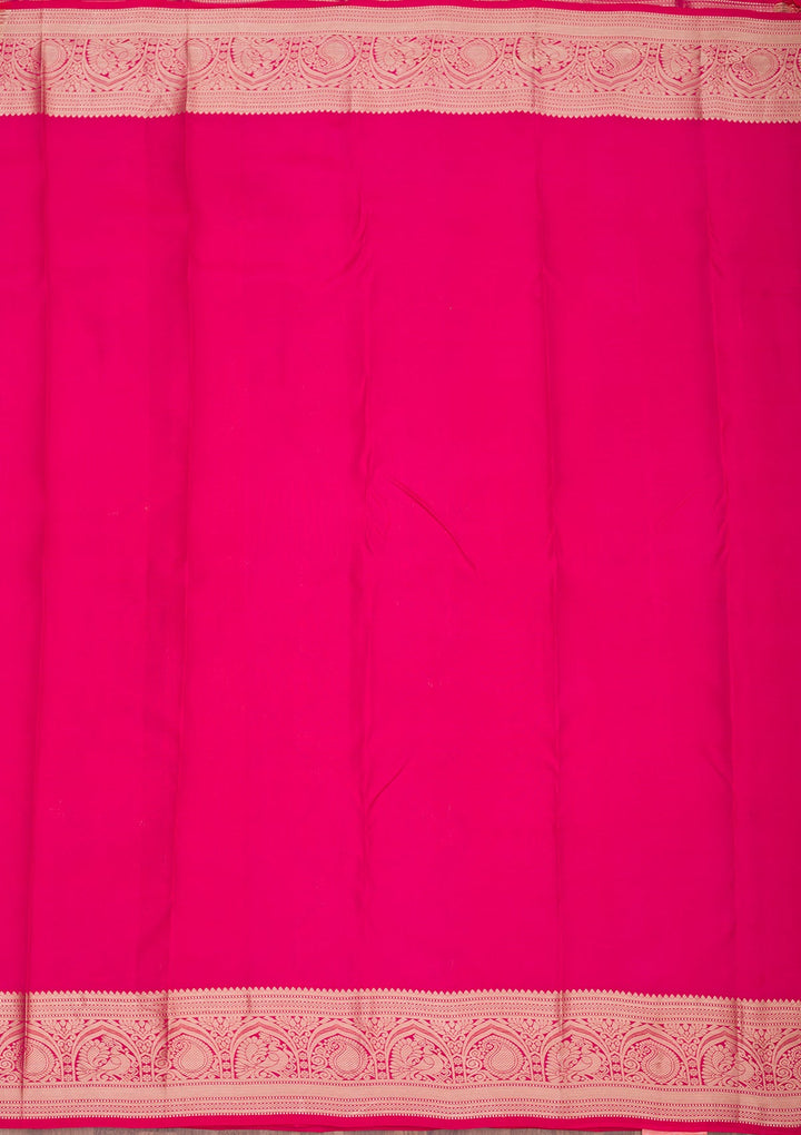 Rani Pink Zariwork Pure Silk Saree-Koskii