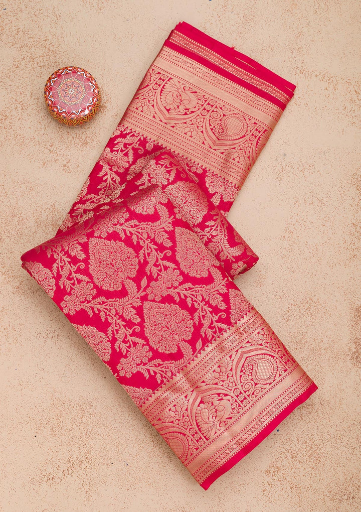Red Zariwork Pure Silk Saree-Koskii