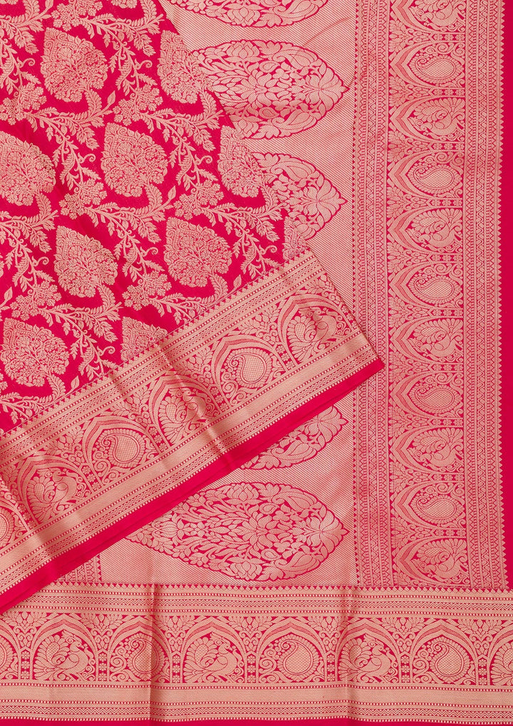 Red Zariwork Pure Silk Saree-Koskii
