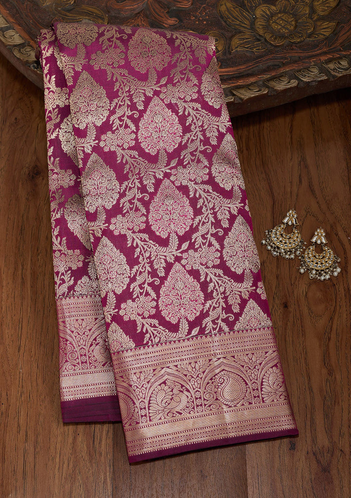 Wine Zariwork (Silver) Silk Silk_Saree