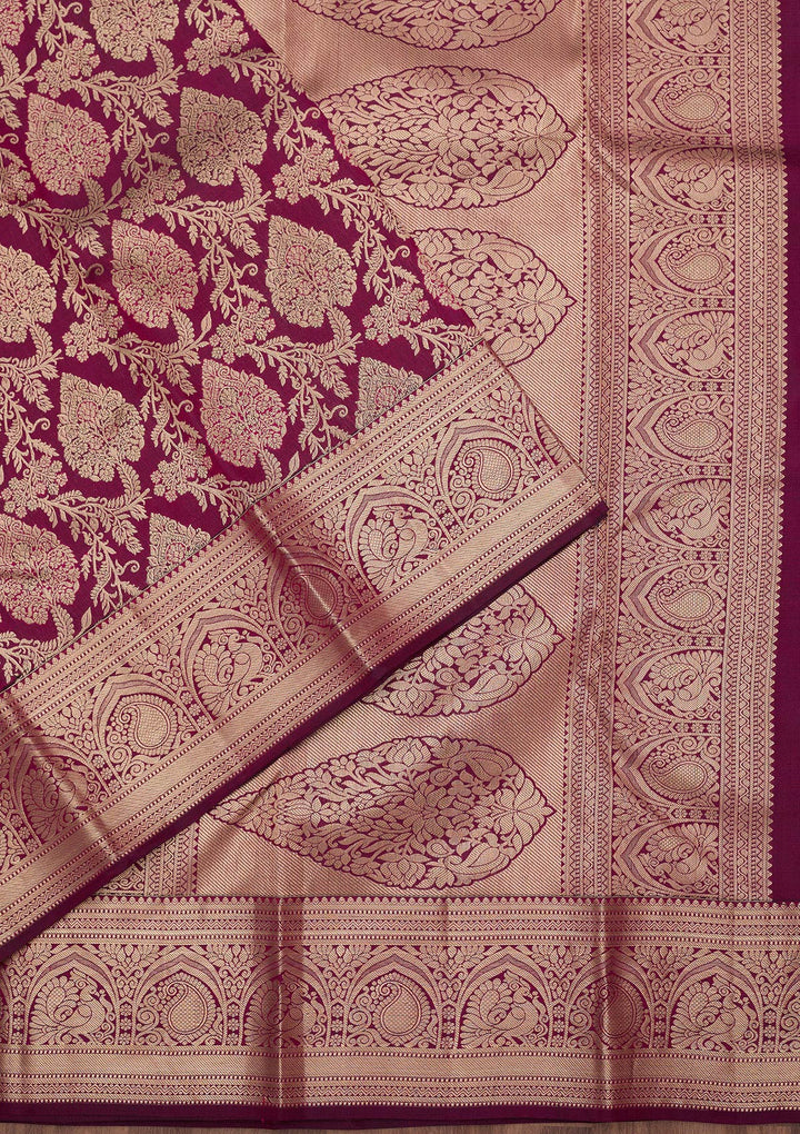 Wine Zariwork (Silver) Silk Silk_Saree