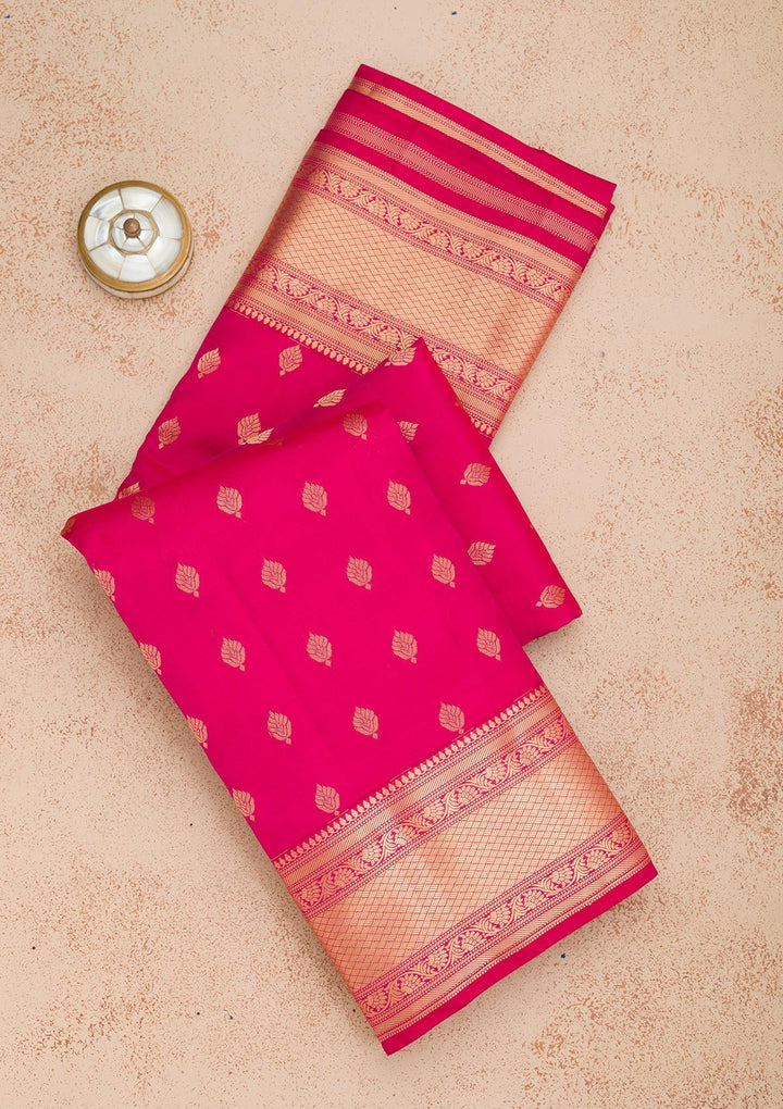 Rani Pink Zariwork Pure Silk Saree-Koskii